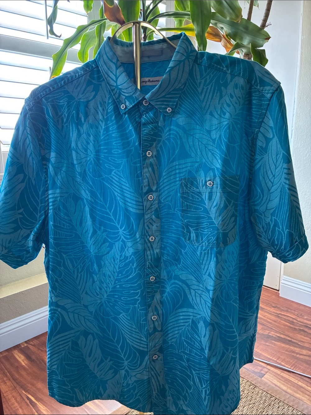 Tommy Bahama Teal Tropical Leaf Short-Sleeve Button-Down Shirt